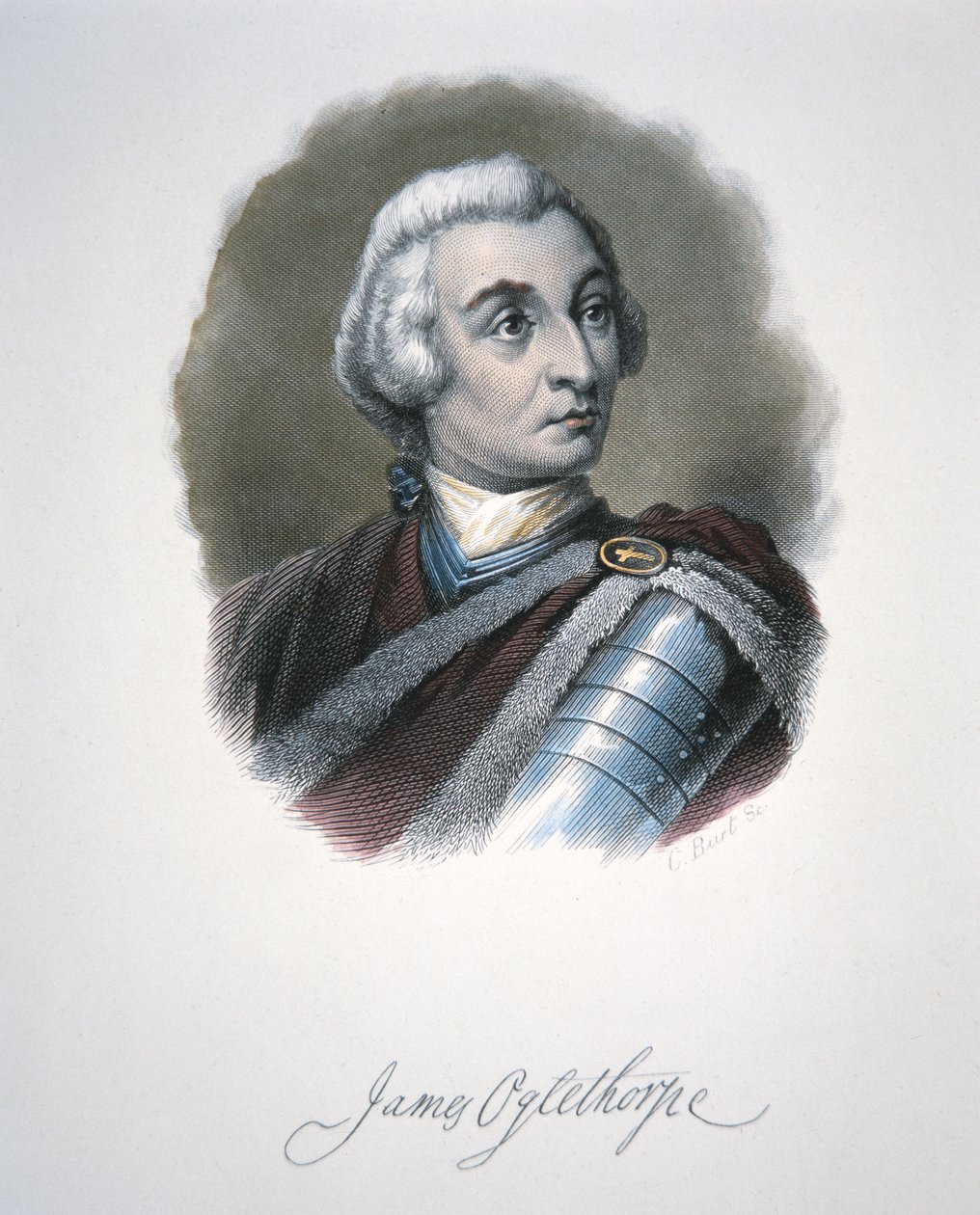 James Edward Oglethorpe (farve litho) af School American