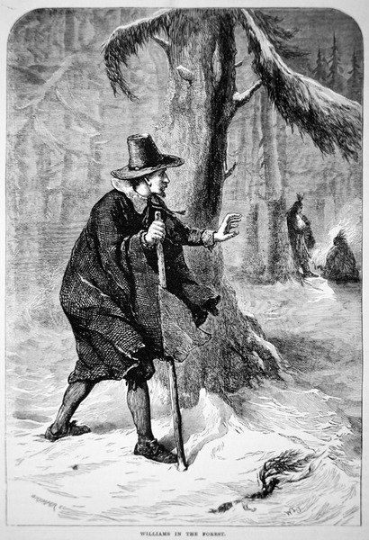 Roger Williams i ørkenen (litho) af School American