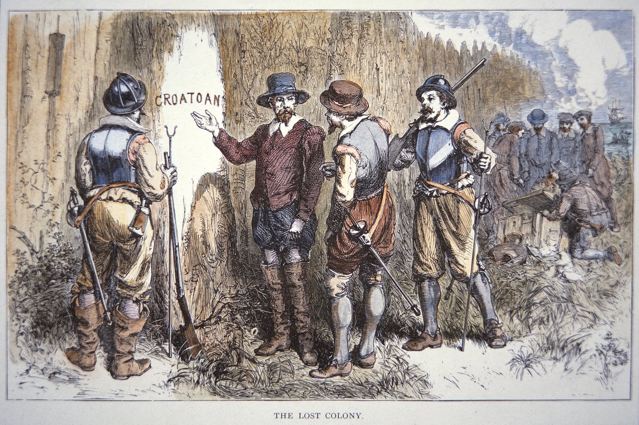 Den tabte koloni Roanoke (farve litho) af School American