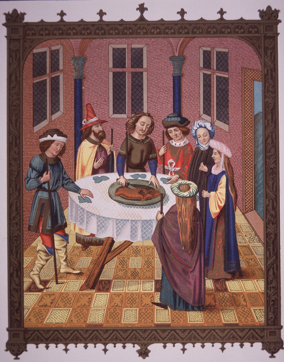 Jødisk påskeceremoni (farve litho) af School English