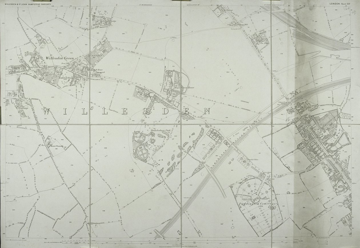 Kort over Willesden, London (litho) af School English