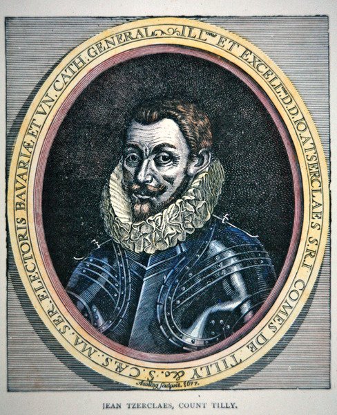 Portræt af Johann Tserclaes (farve litho) af School English