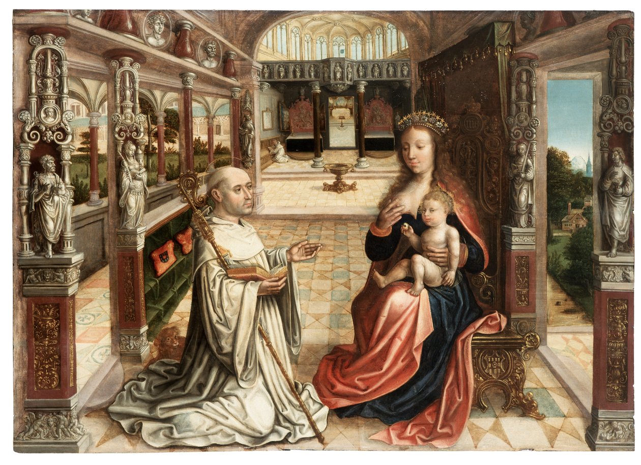 The Miracle of Lactation (olie på panel) af School Flemish