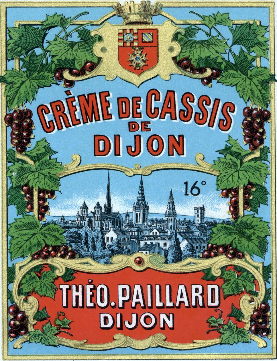 Dijon solbærcreme etiket. af School French