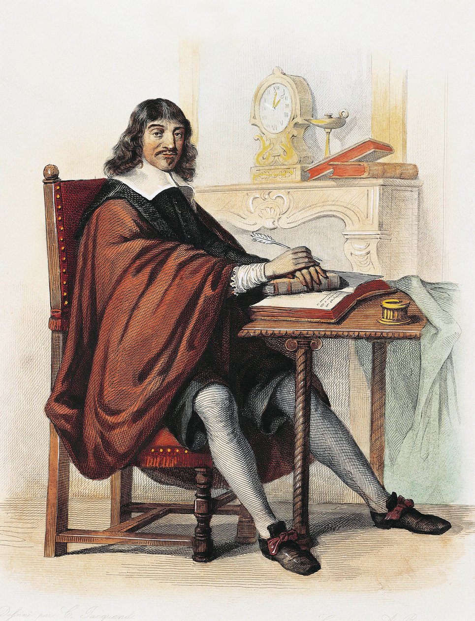 Rene Descartes (farvegravering) af School French