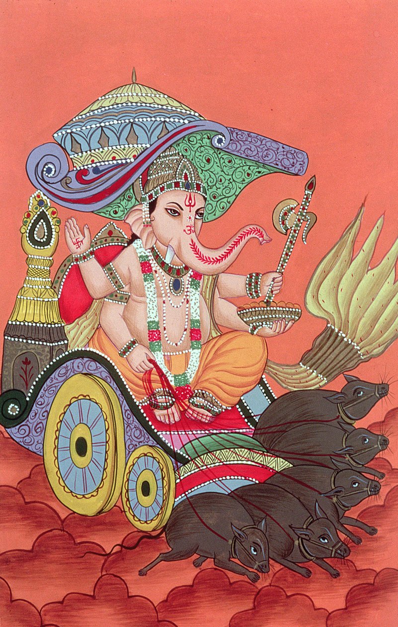 Ganesh, elefantguden (gouache på papir) af School Indian