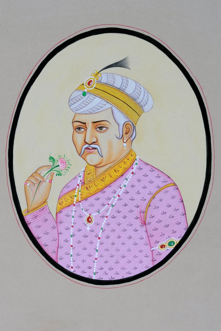 Miniaturemaleri af mogulkejseren Akbar af School Indian