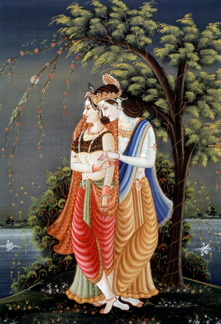Miniaturemaleri af Radha Krishna, Indien af School Indian
