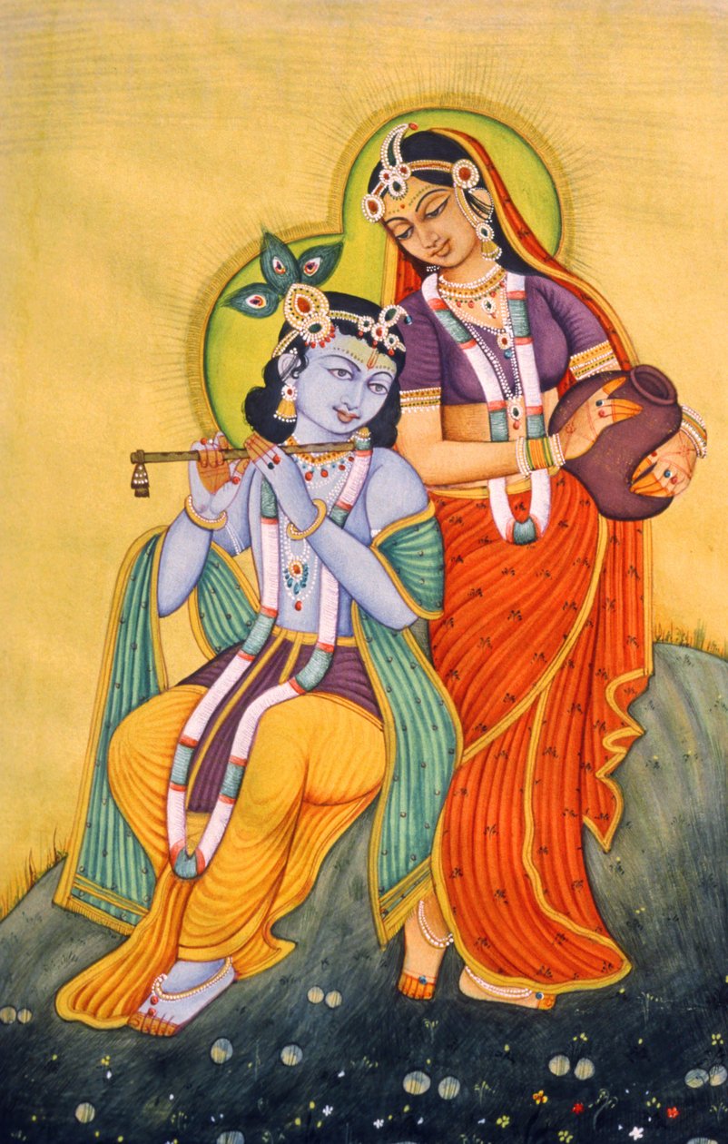Miniaturemaleri af Radha Krishna, Indien af School Indian