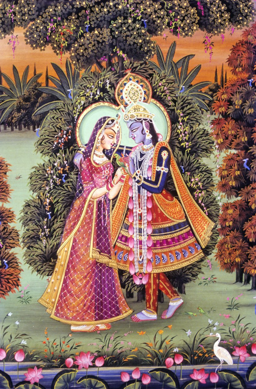 Miniaturemaleri af Radha Krishna, Indien af School Indian