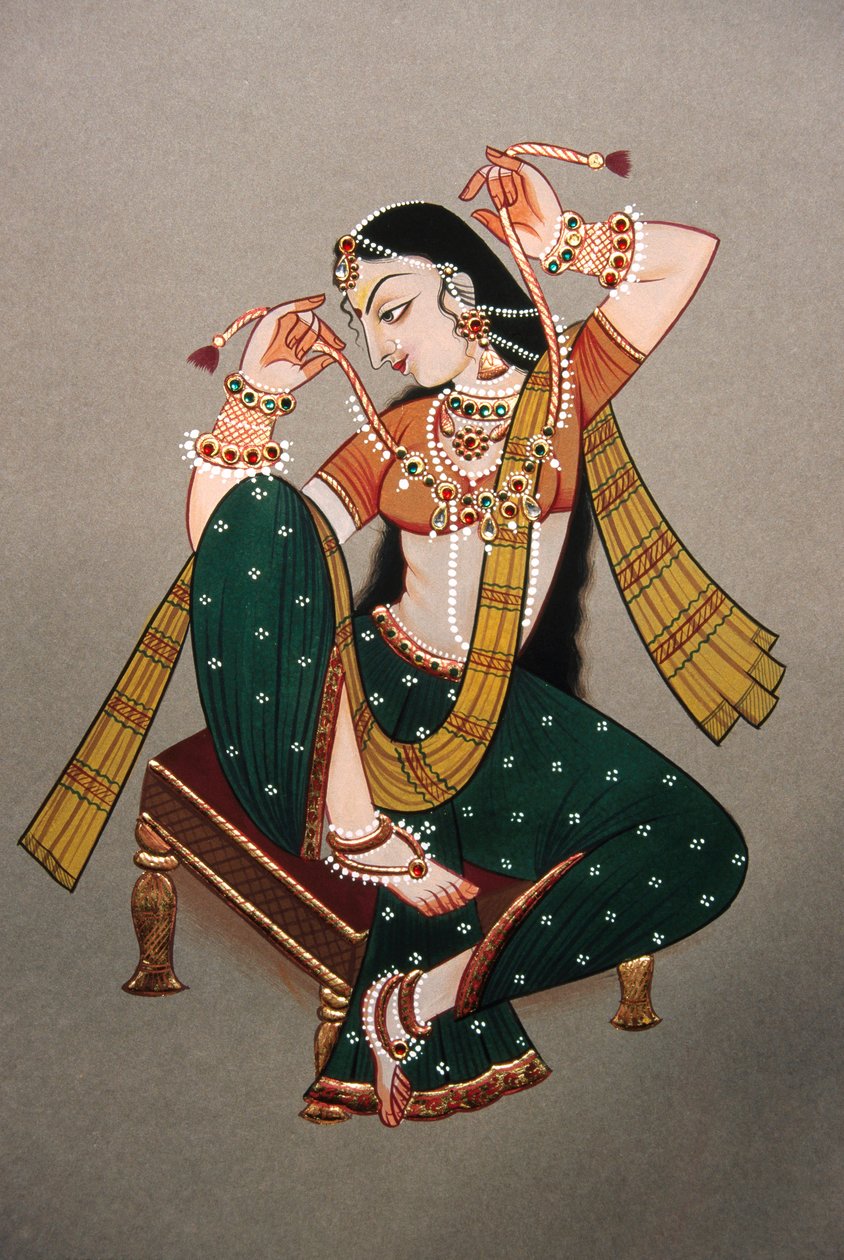 Miniaturemaleri på papir Rajasthani Lady af School Indian