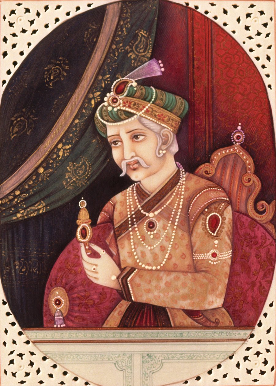 Maleri af mogul-kejser Akbar 1956 af School Indian
