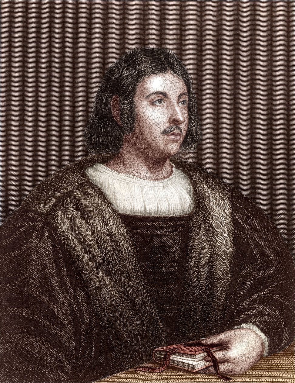 Giovanni Boccaccio (farvegravering) af School Italian
