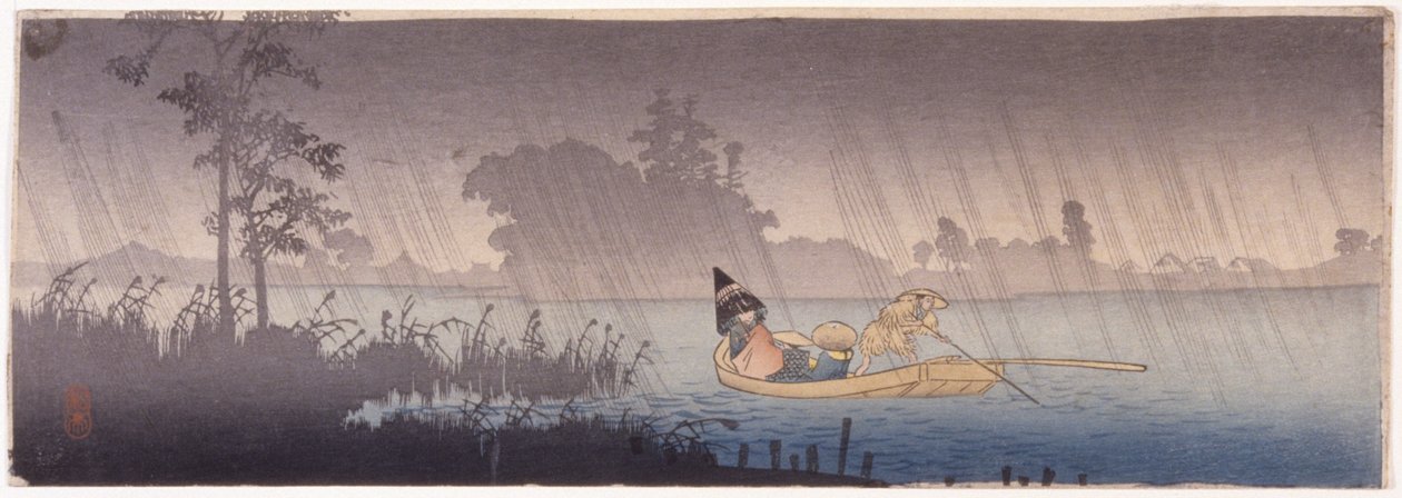Krydser en flod i regnen af School Japanese
