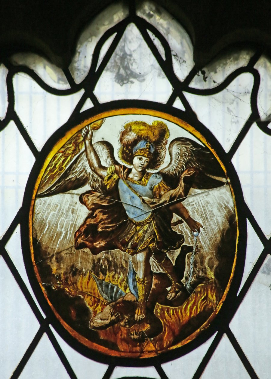Roundel: St Michael (farvet glas) af School Netherlandish