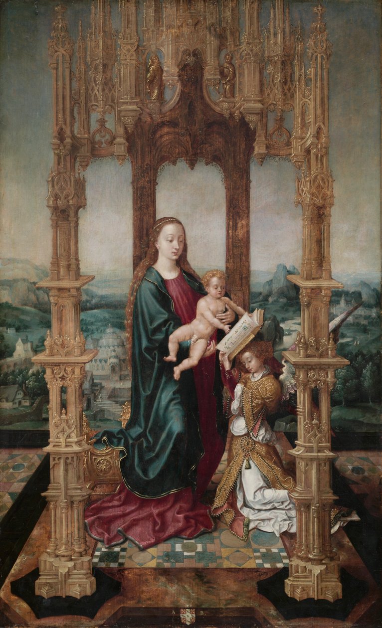 Jomfru og barn under en baldakin af School Netherlandish