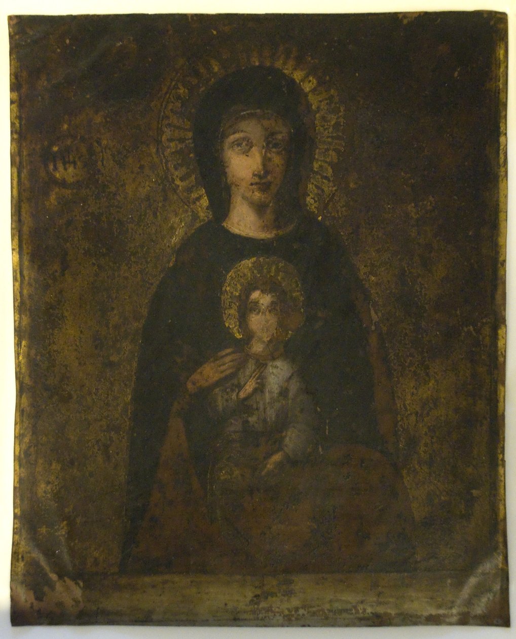 Korsfæstelse (Madonna On Verso) (olie på kobber) af School Spanish
