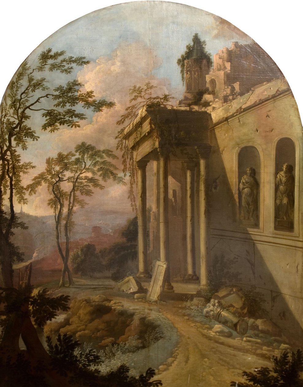 Landskab med ruin, 1725. af School of Jacques Rousseau