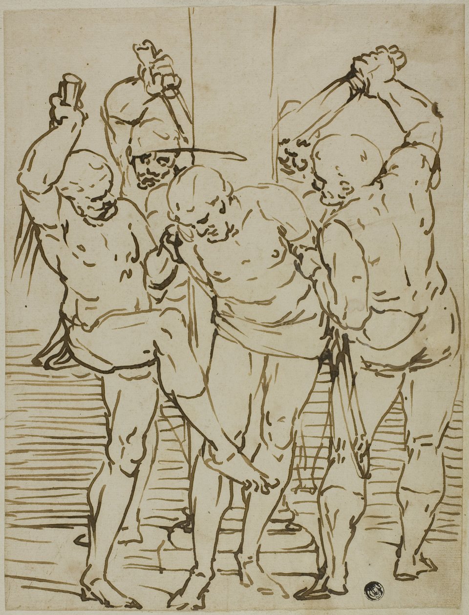 Kristi flagellation af School of Luca Cambiaso