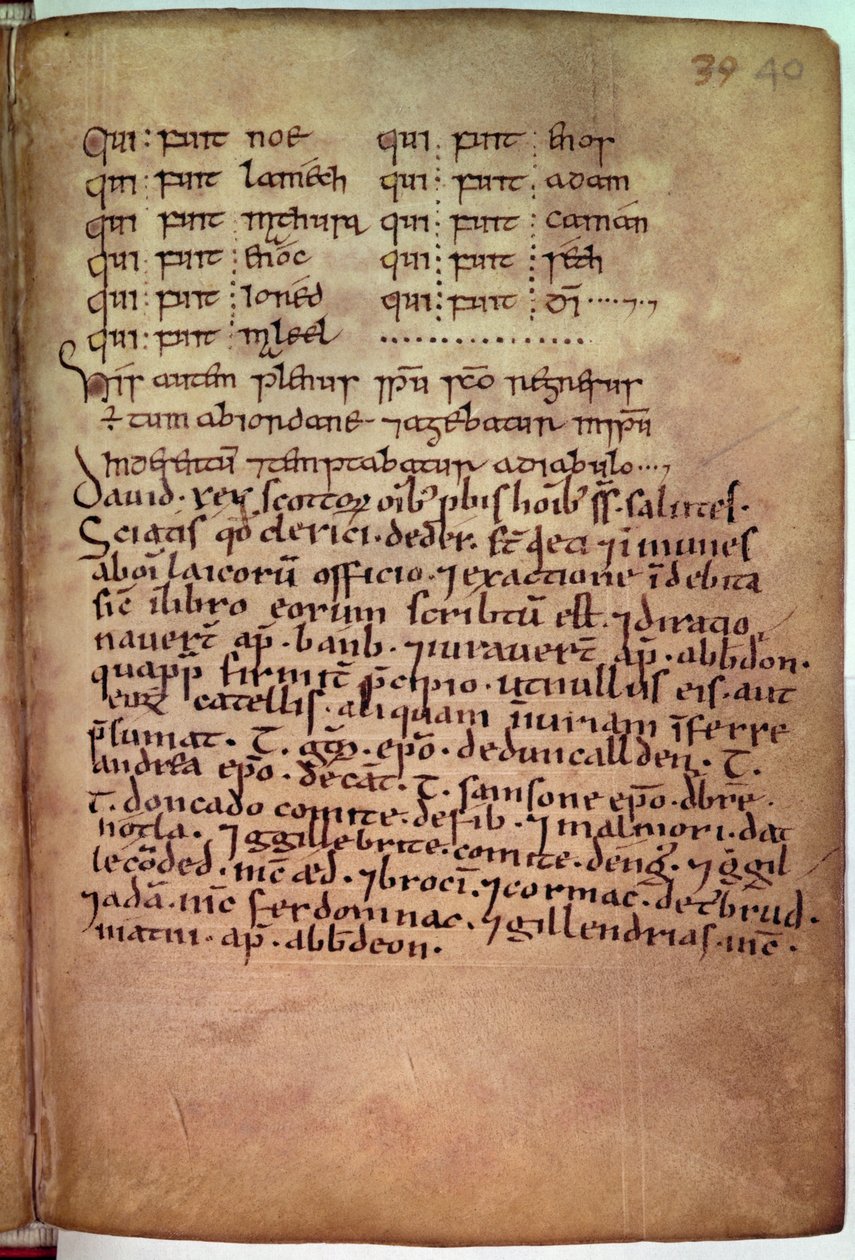 Ms 11.6.32 Charter udstedt til gejstlige i Deer, af kong David (1084-1183) fra 