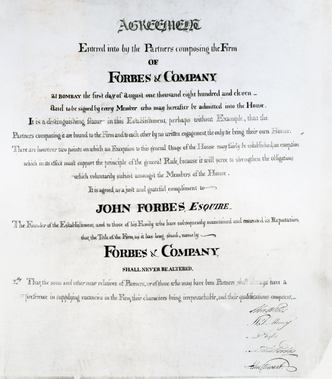 Partneraftale for Forbes und Company, Bombay, 1811 af Scottish School