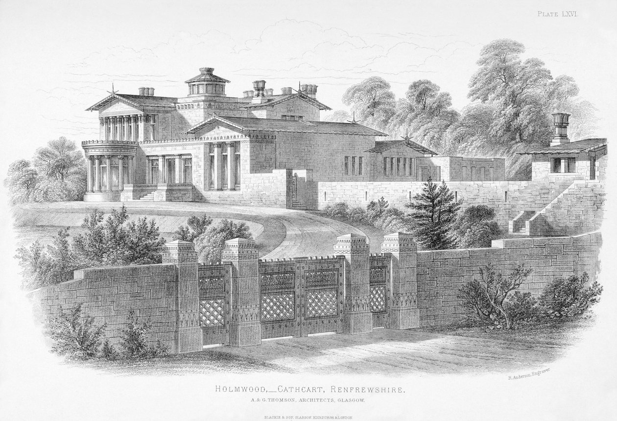 Udvendig udsigt over Holmwood, Glasgow (gravering) af Scottish School