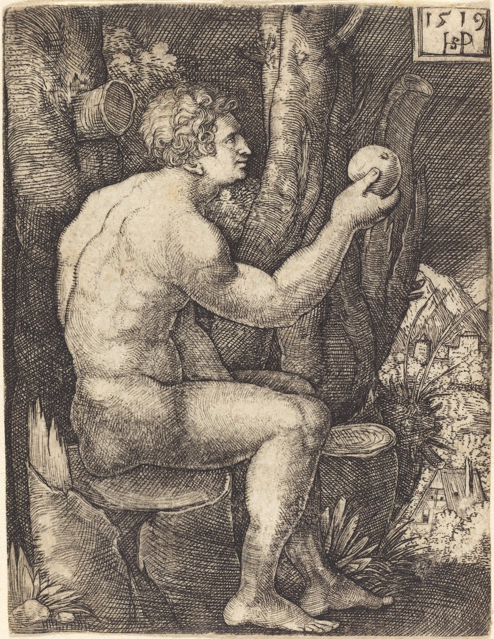 Adam siddende af Sebald Beham