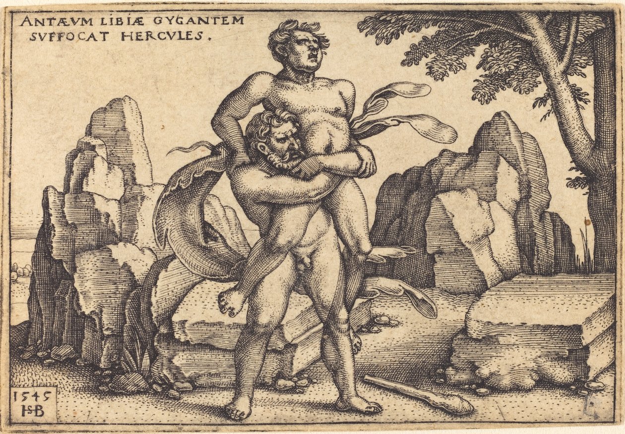 Hercules dræber Anthaeus af Sebald Beham