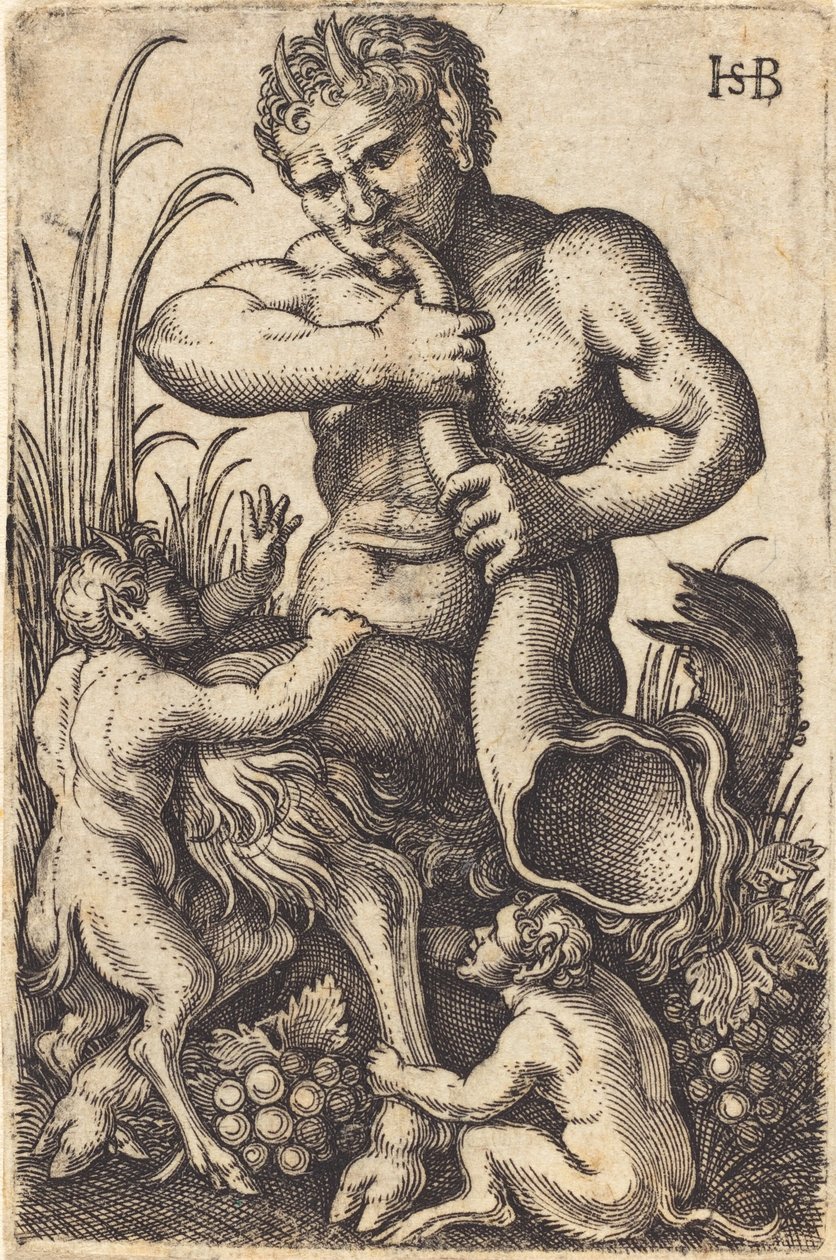 Satyr blæser et horn af Sebald Beham