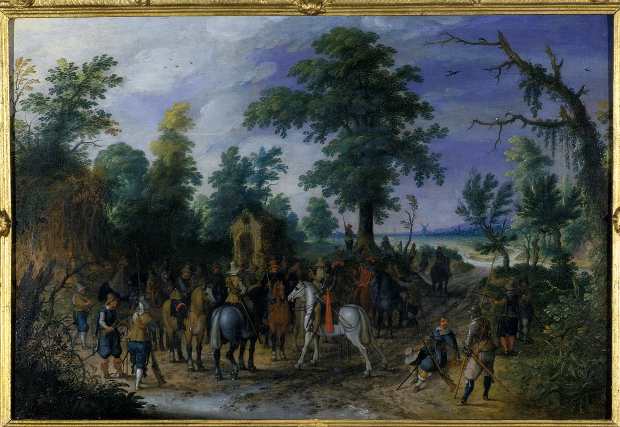 Kavaleri og infanteri før et kapel, før 1610 af Sebastian Vrancx