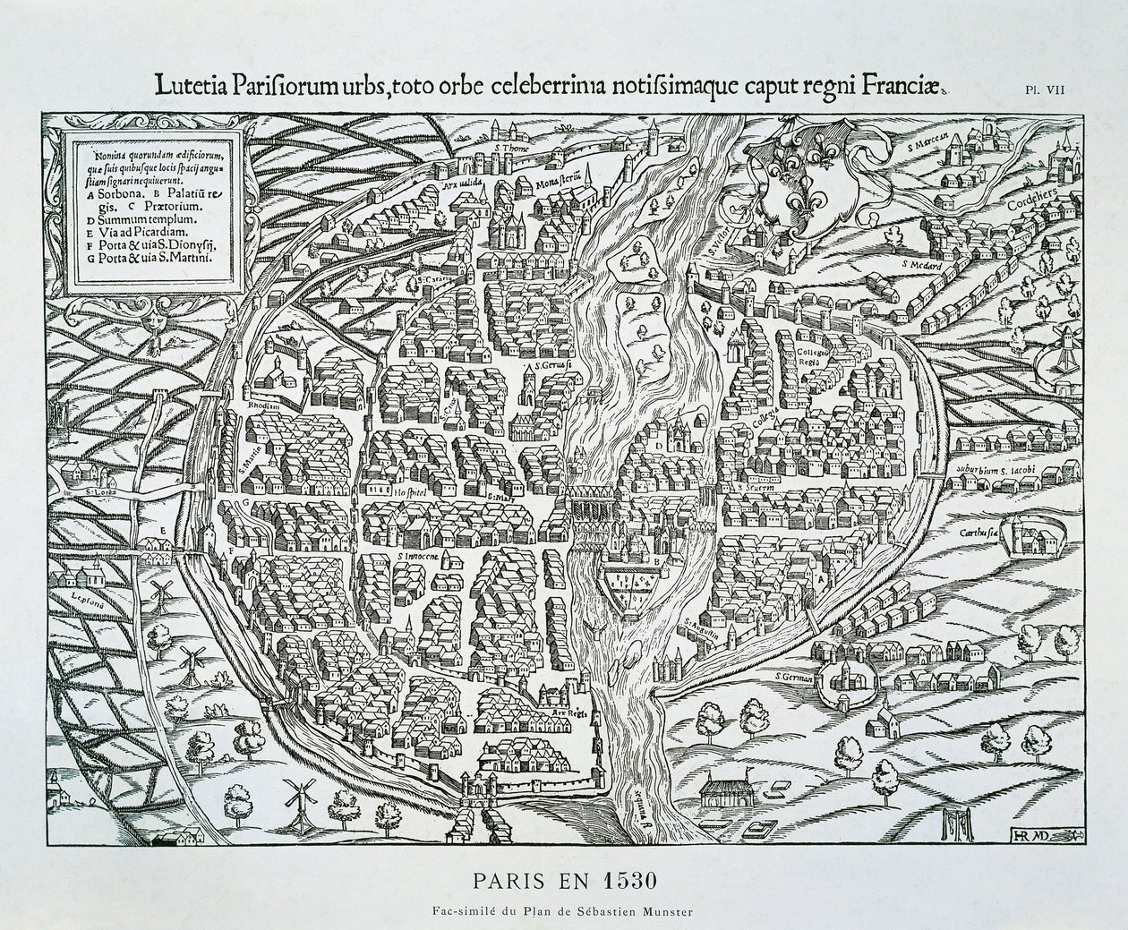 Paris byplan ca. 1530 (trægravering) af Sebastian (after) Münster