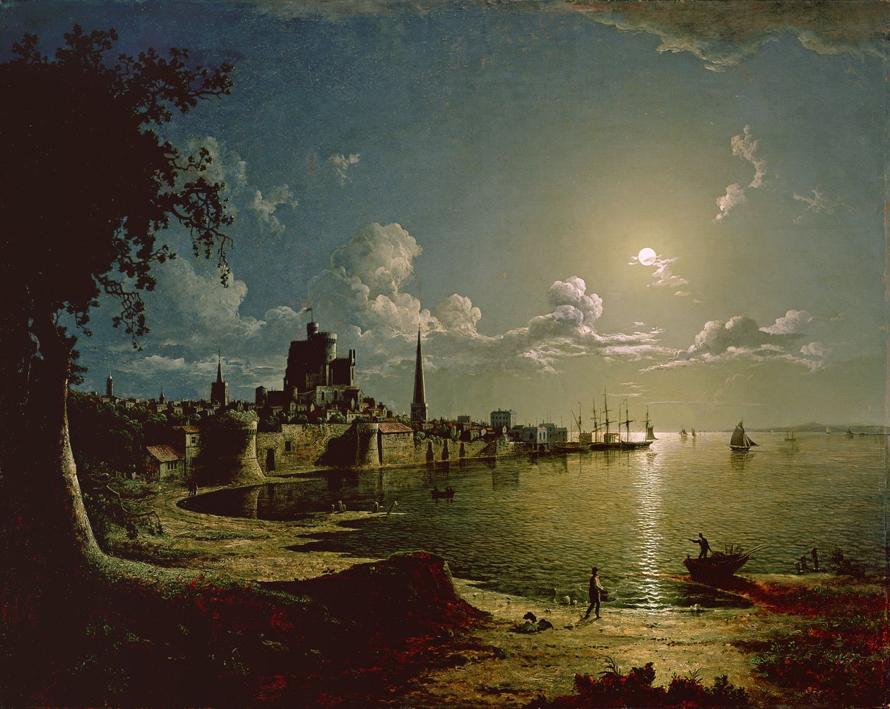 Moonlight Scene, Southampton, 1820 af Sebastian Pether