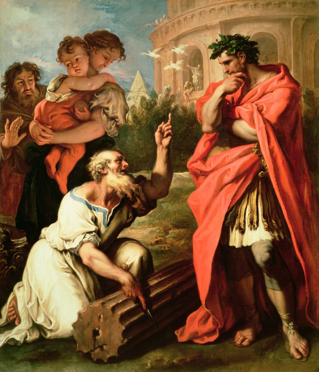 Tarquin den Ældre konsulterer Attus Nevius den Augur af Sebastiano Ricci
