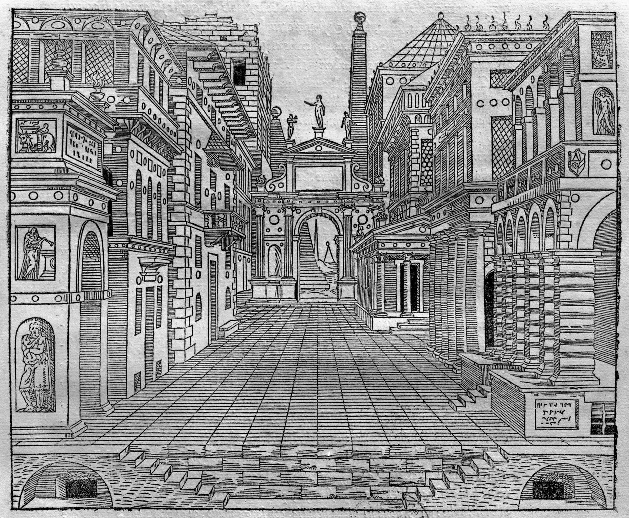 Scenografi til en tragisk scene af Sebastiano Serlio