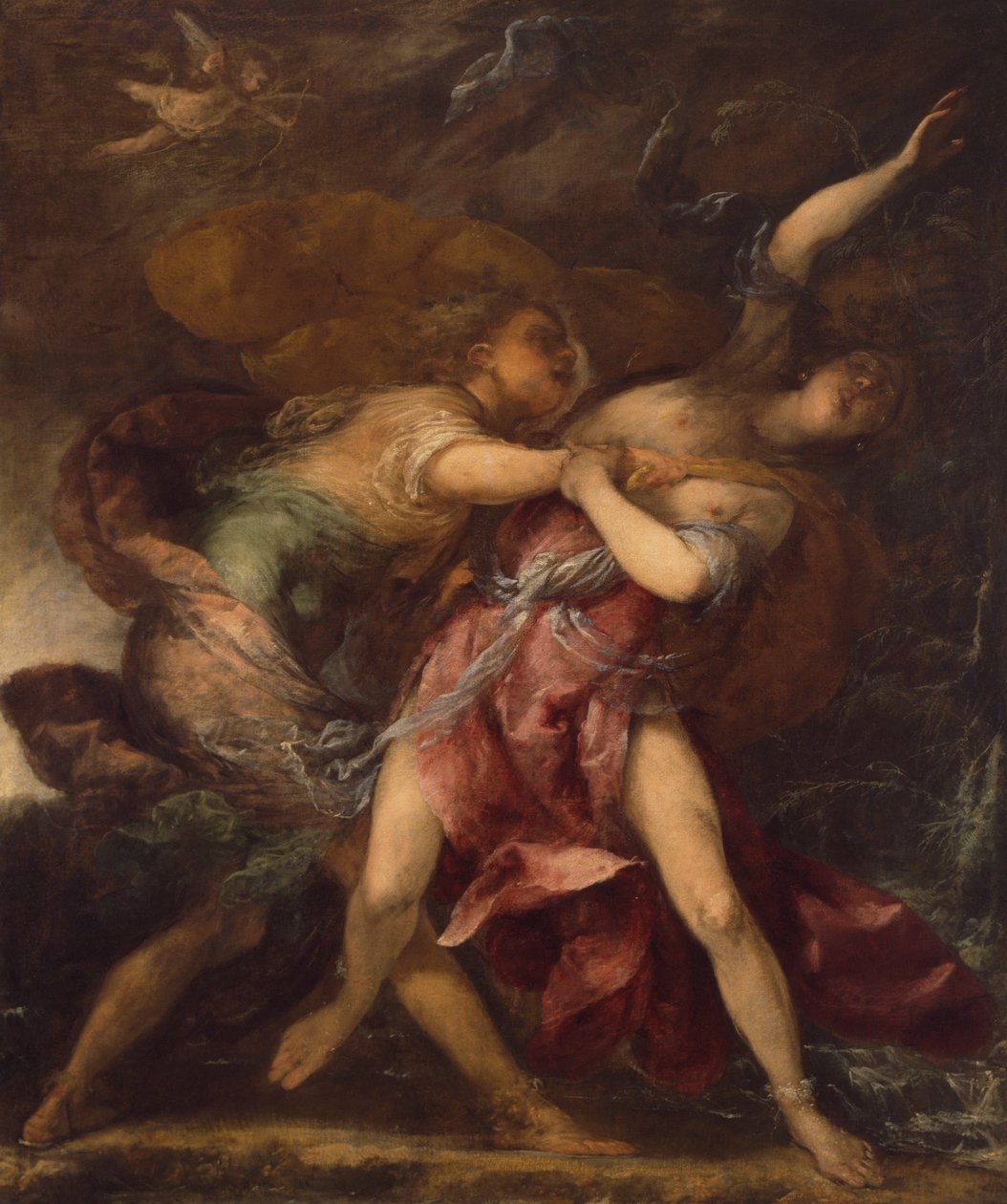 Apollo og Daphne (olie på lærred) af Sebastiano Mazzoni