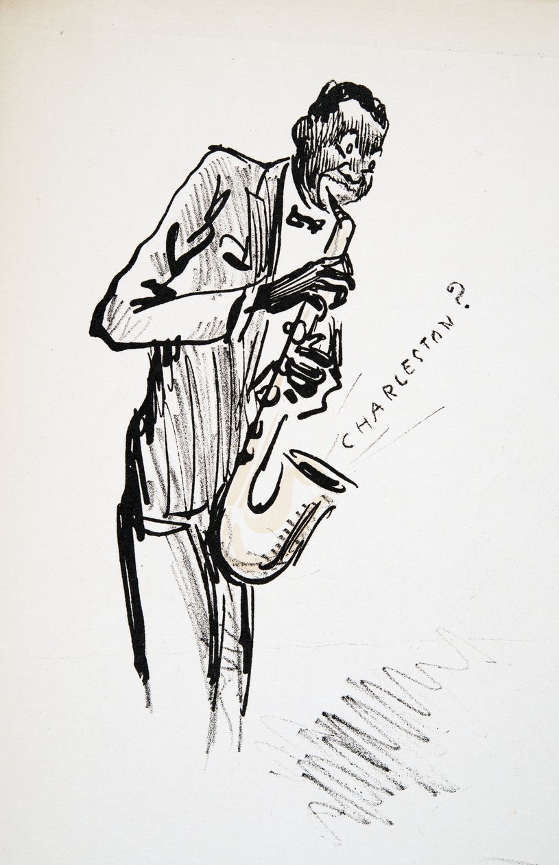 Saxofonist, fra White Bottoms, pub. 1927 (farvebloktryk) af Sem