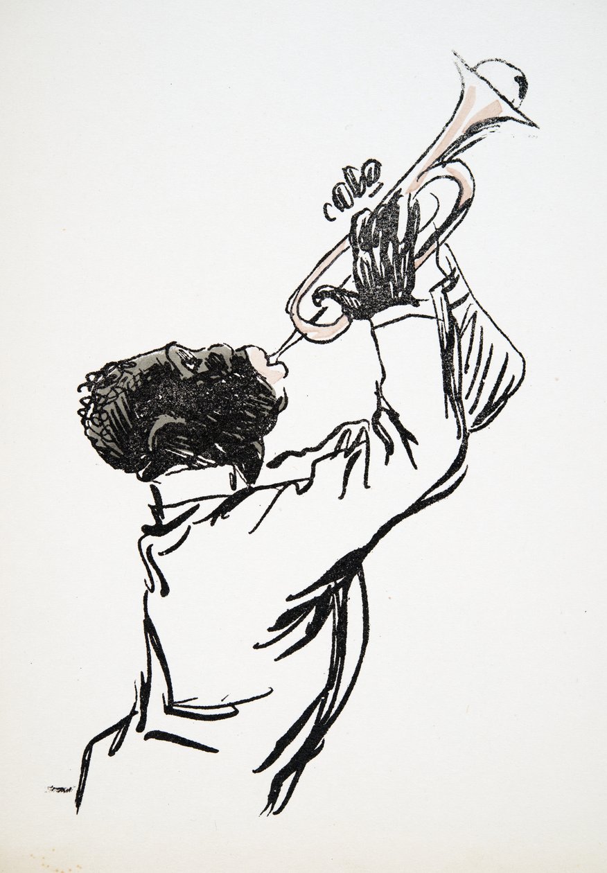 Trumpet Player, fra White Bottoms, pub. 1927 (farvebloktryk) af Sem