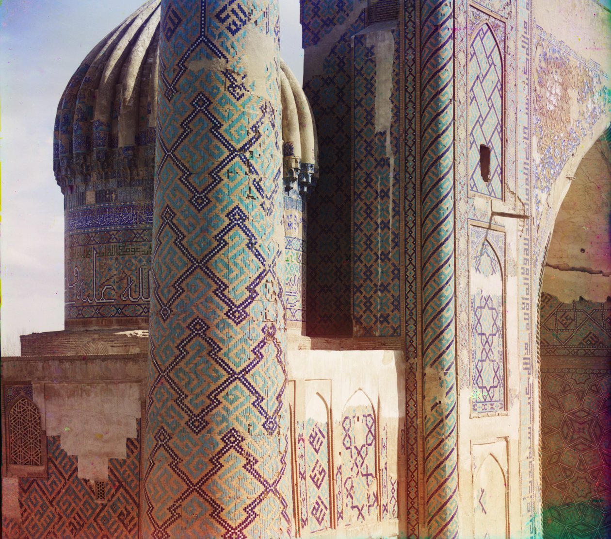 Shir-Dar madrasa, minaret og kuppel, Samarkand, 1905-1915 af Sergey Prokudin Gorsky