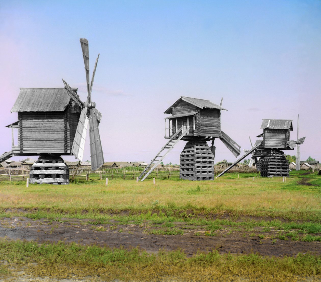 Vindmøller i Ialutorovsk-distriktet i Tobolsk-provinsen, det russiske imperium, 1912 af Sergey Prokudin Gorsky