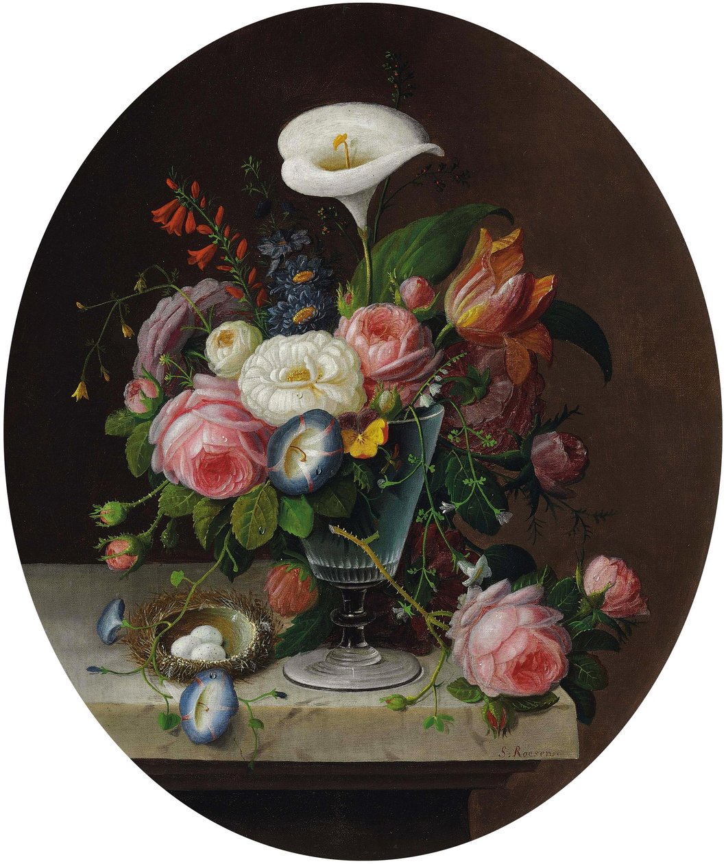 Blomster i en krystalvase af Severin Roesen