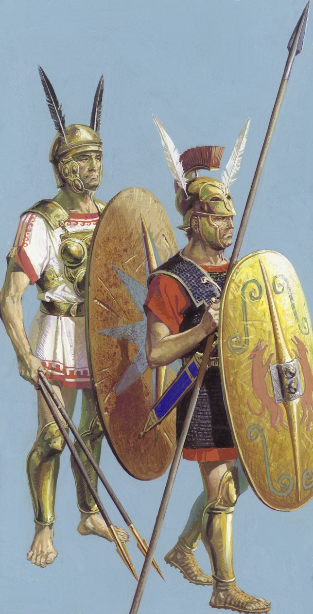 Samnitter og romerske soldater (gouache på papir) af Severino Baraldi