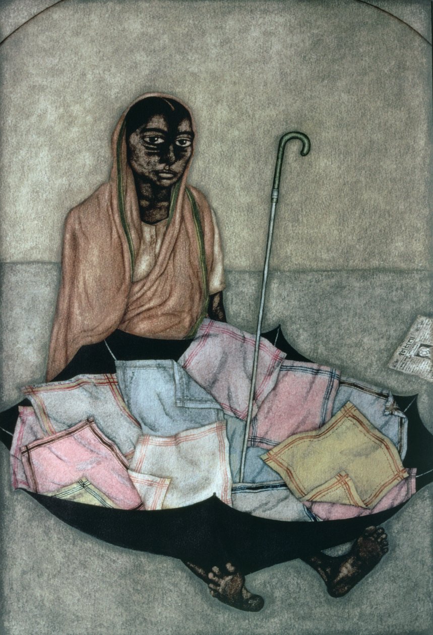 Lommetørklædesælger, 1983 (wc på papir) af Shanti Panchal