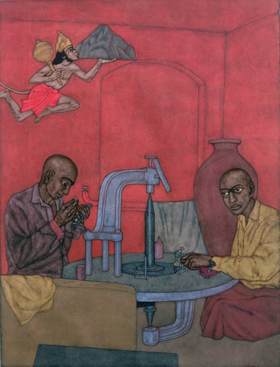 Hanuman - Diamond Polishers, 1996 (wc på papir) af Shanti Panchal