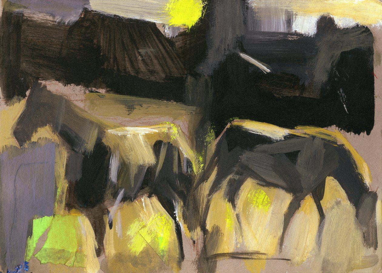 Grey Horses, 2024 (gouache på papir) af Shaun Carey