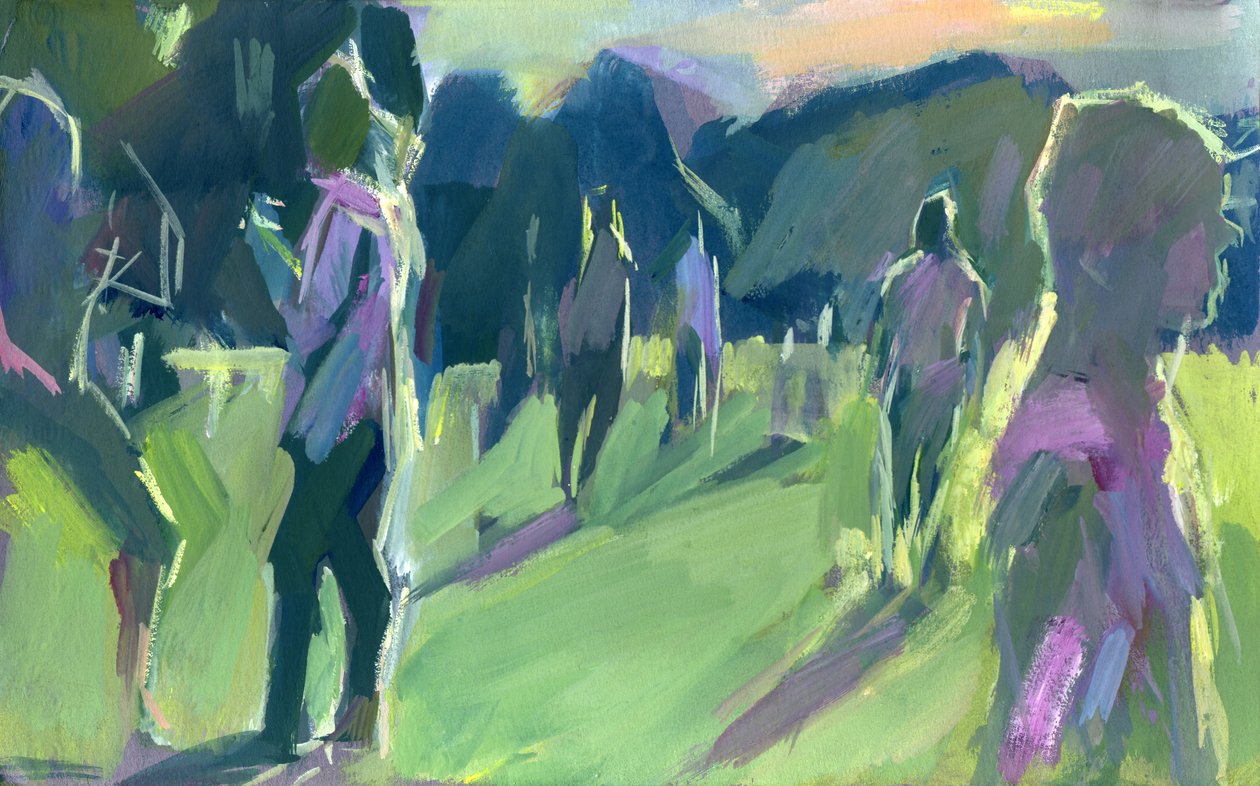 Park, aften, 2024 (gouache på papir) af Shaun Carey