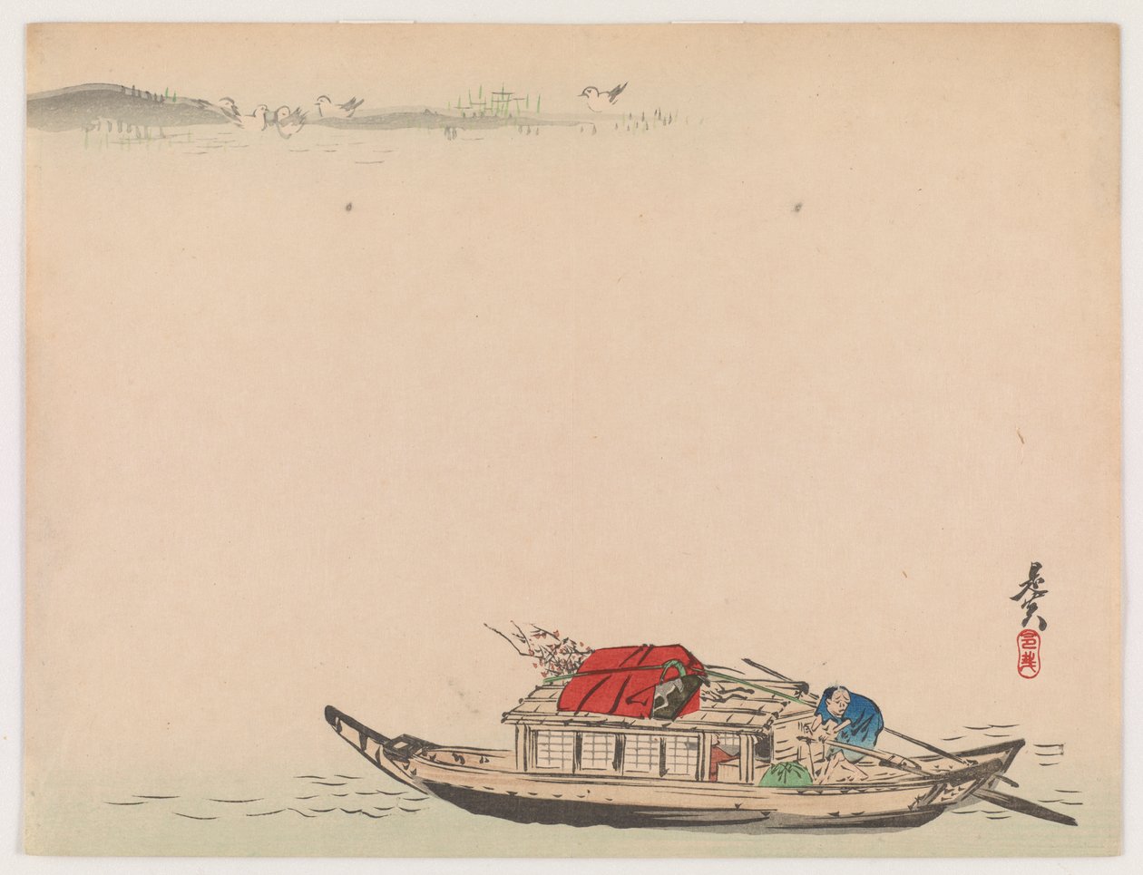 En flodbåd (træblok i farver) af Shibata Zeshin
