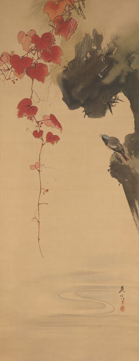 Blade og fugl, 1800-tallet. af Shibata Zeshin
