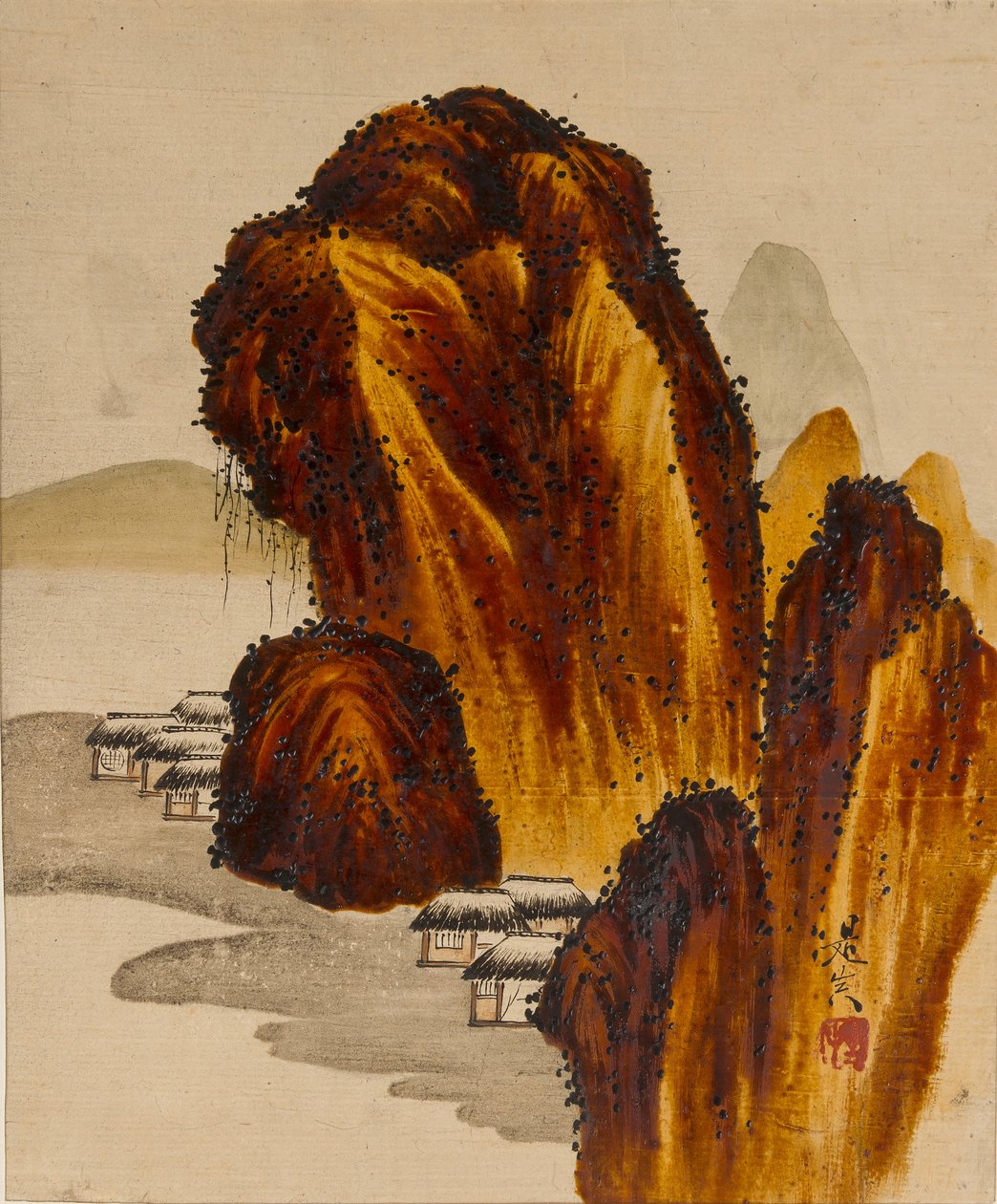 Landsby blandt klipper, 1800-tallet. af Shibata Zeshin