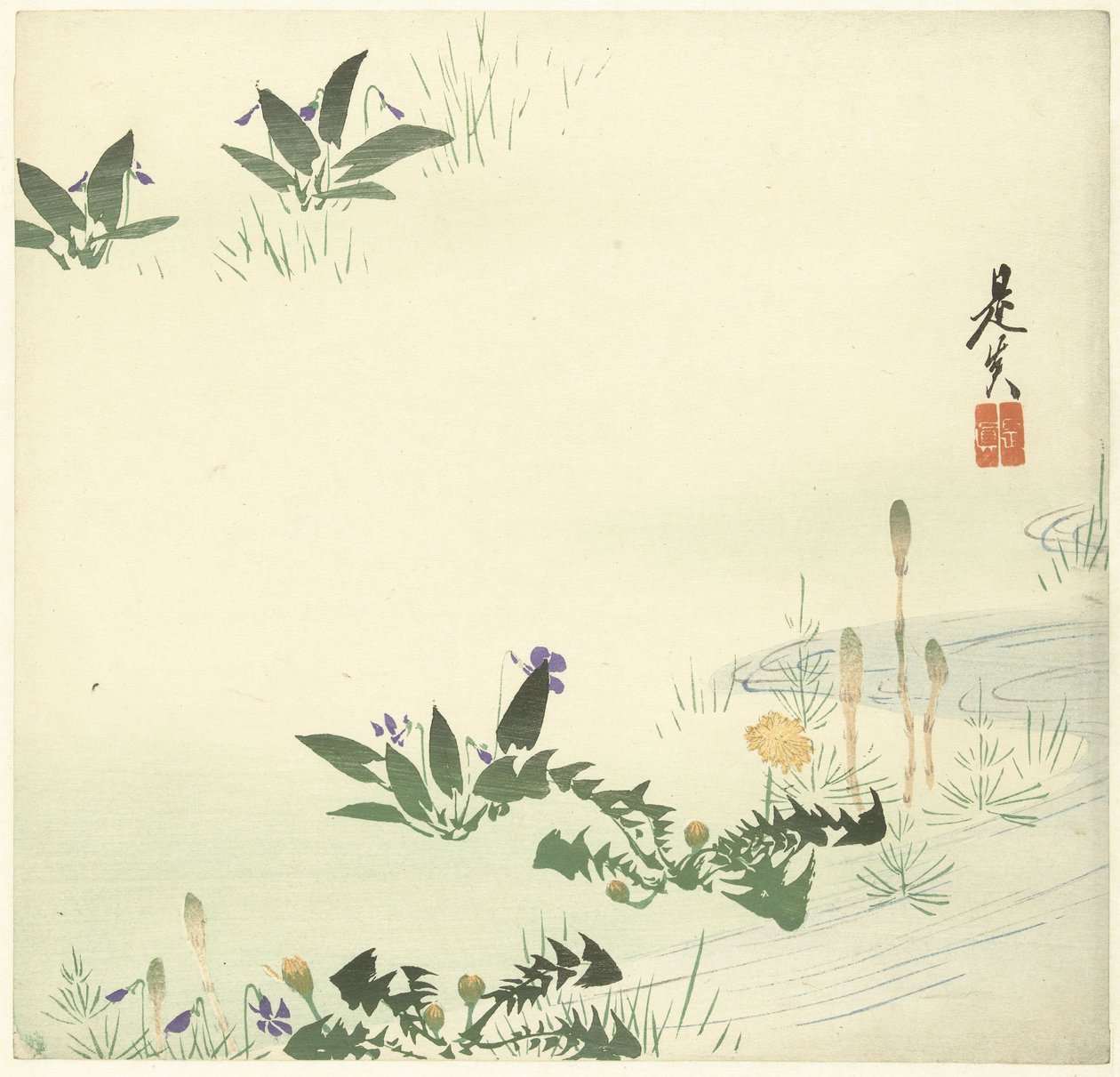 Forårsblomster ved et vandløb af Shibata Zeshin