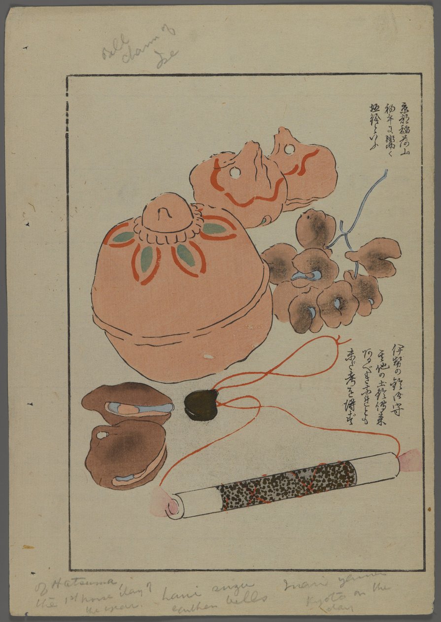 Japansk legetøj, fra Unai no tomo (A Childs Friends) af Shimizu Seifu, 1891-1923. Klokker, rangler. af Shimizu Seifu